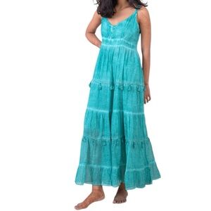 216. Teal Maxi Tassel Boho Dress